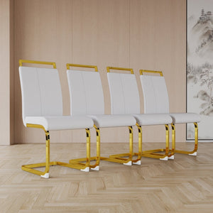 English Elm Modern White Faux Leather High Back Dining Chair Set Gold Base Elegant Seating W3732P495889