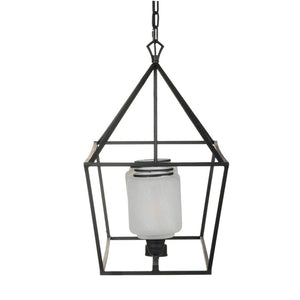 English Elm 41.7x14.2x23.8" Matte Black Iron Chandelier White Glass Panels Industrial Dining Foyer W2078P411229