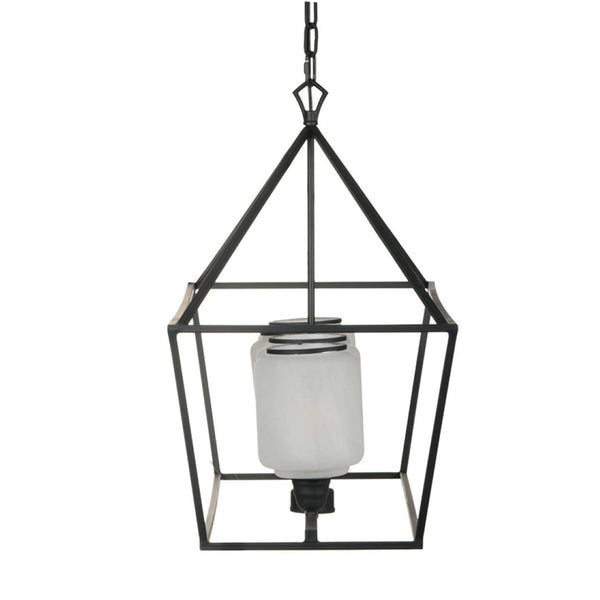 English Elm 41.7x14.2x23.8" Matte Black Iron Chandelier White Glass Panels Industrial Dining Foyer W2078P411229