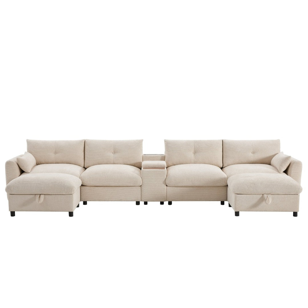 English Elm 142'' Modular Sectional Sofa - 6-Seat U-Shaped Design With Storage Ottoman & Usb Charger N723S9777A-GIGA