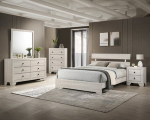 English Elm 1Pc Rustic Queen Platform Bed - Low-Profile Slatted Headboard In White-Wash Finish For Modern Spaces B011P331880