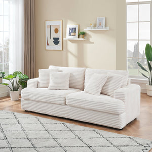 English Elm 79.3 Corduroy Sofa with 4 Toss Pillows – Luxurious Plush Fabric, Sturdy Frame, Spacious 3-Seater Comfort White W1658S00044