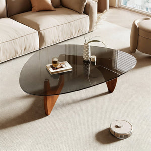 English Elm Modern Tempered Glass Top Walnut Base Coffee Table Mid Century Living Room Accent W3101P417718