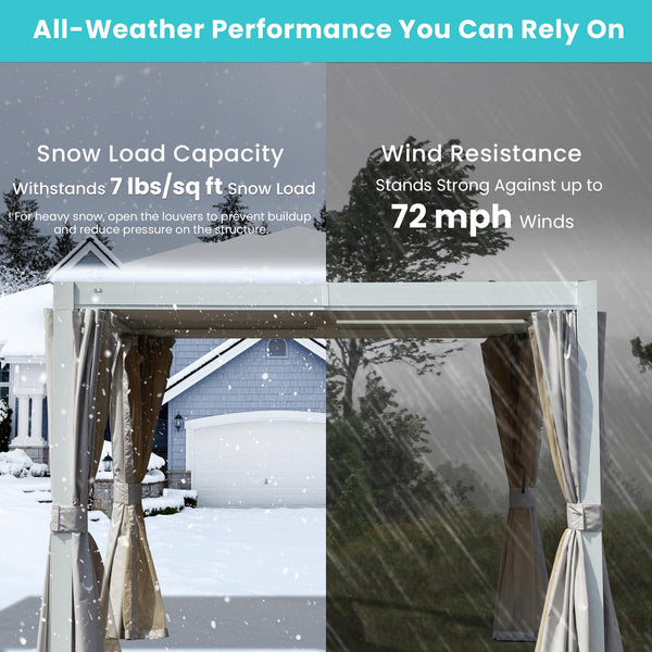 English Elm 10x12 Louvered Pergola with Dual Adjustable Louvers, Integrated Gutter, Durable Aluminum Shade Structure White W1859S00126