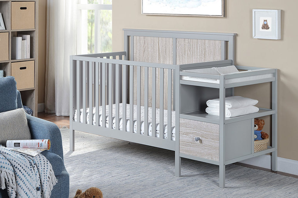 English Elm Connelly 4-in-1 Crib and Changer Combo with Attached Changing Table, Adjustable Heights & Storage Grey B022P204835