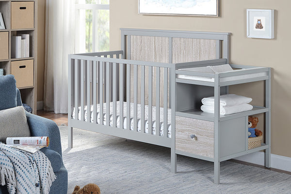 English Elm Connelly 4-in-1 Crib and Changer Combo with Attached Changing Table, Adjustable Heights & Storage Grey B022P204835