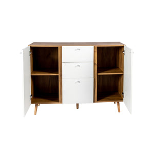 English Elm Sideboard Fluted Buffet Cabinet 47.2" with 3 Drawers & 2 Doors, Adjustable Shelves, Sleek Metal Handles W2282P220585