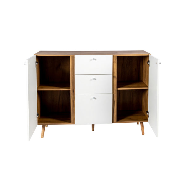English Elm Sideboard Fluted Buffet Cabinet 47.2" with 3 Drawers & 2 Doors, Adjustable Shelves, Sleek Metal Handles W2282P220585
