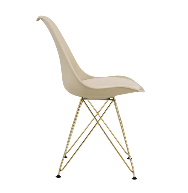 English Elm Modern Shell Lounge Dining Chairs Set Of 4 - Beige With Golden Steel Legs For Elegant Interiors W370P207511