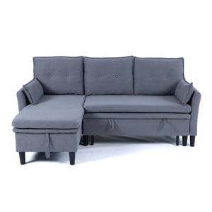 English Elm L-Shaped Reversible Chaise Sectional Sofa with Storage and Fold-Out Bed Cotton-Linen Modern Design DARK GREY W3371S00025