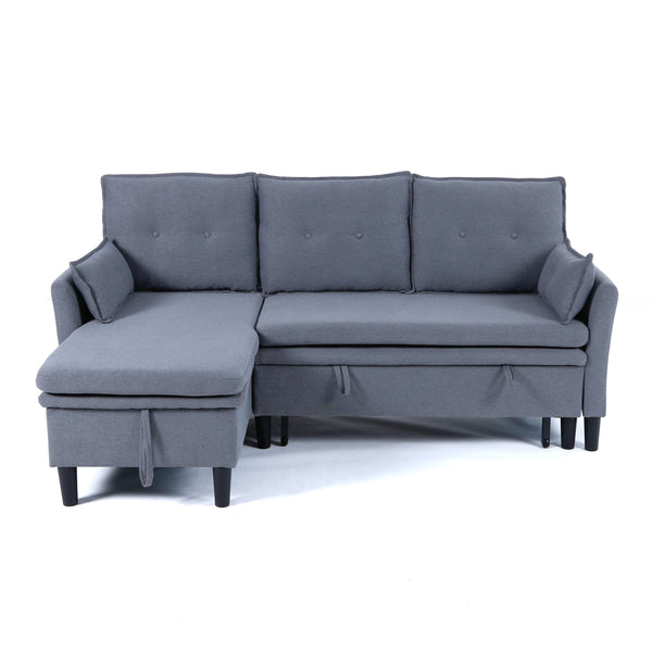 English Elm L-Shaped Reversible Chaise Sectional Sofa with Storage and Fold-Out Bed Cotton-Linen Modern Design DARK GREY W3371S00025
