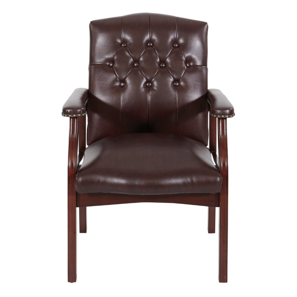 OSP Home Furnishings Traditional Tufted Vinyl Guest Chair with Brass Nailhead Trim for Office or Reception TV233-JT4