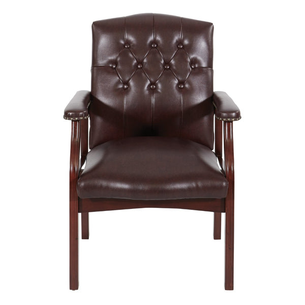 OSP Home Furnishings Traditional Tufted Vinyl Guest Chair with Brass Nailhead Trim for Office or Reception TV233-JT4