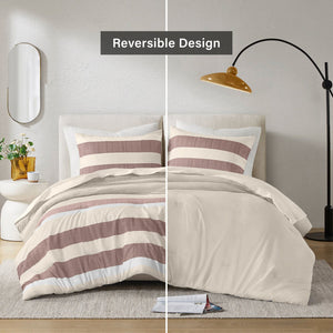 JLA Home Regency Heights - Stripe Seersucker Comforter Set with Reversible Striped and Botanical Prints, Lightweight Oeko-Tex Certified Terracotta RH10-0011