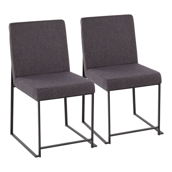 English Elm High Back Fuji Dining Chair Set Of 2 - Modern Charcoal Fabric & Black Steel For Versatile Comfort B202P223549