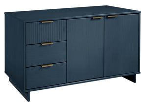 English Elm Granville 55" Sideboard with Solid Wood Ribbed Drawers, Gold Steel Handles & 3 Concealed Shelves Dark Blue B365S00117