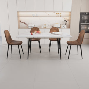 English Elm 47"-63" Extendable Modern Dining Table Set For 2-6 With Elegant Brown Suede Chairs & Metal Base W2189S00624