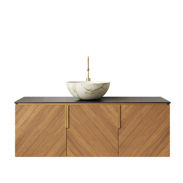 English Elm Arai 48 Inch Wall Mounted Bathroom Vanity Oak Plywood Cabinet Sintered Stone Top W2615S00547