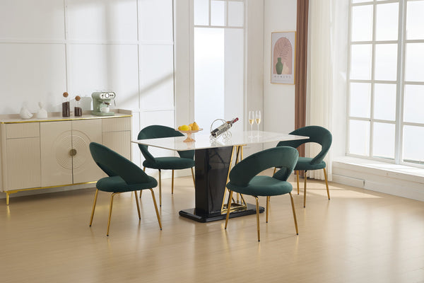 English Elm 061-Set Of 1 Elegant Green Velvet Dining Chair With Curved Backrest & Golden Metal Legs For Style W527P255476