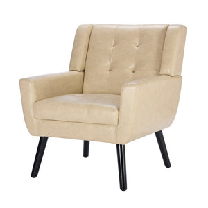 English Elm Modern Pu Leather Ergonomic Accent Chair with Padded Arms and Matte Black Legs Khaki W676P172470