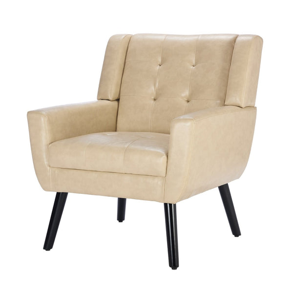 English Elm Modern Pu Leather Ergonomic Accent Chair with Padded Arms and Matte Black Legs Khaki W676P172470