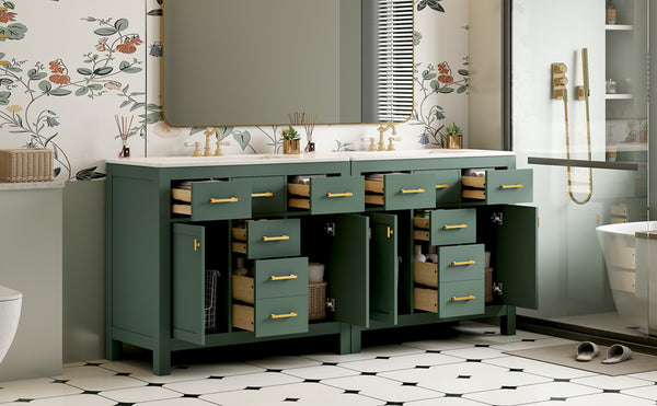 English Elm 72'' Modern Bathroom Vanity Set With Ceramic Sink, Ample Storage, Solid Wood Frame & Green Finish N710SS00011F