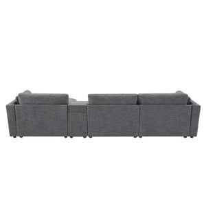 English Elm 124'' Modular Sectional Sofa: Reversible Chenille Couch With Storage, Ottoman & Usb Charger N723S9775E-GIGA