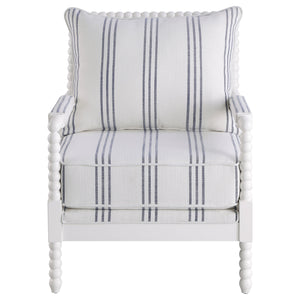 English Elm 1pc Coastal Spindle-Back Accent Chair with Padded Armrests, Linen-Look Upholstery & Welt Trim Navy Blue,White 40 L x 32 W x 15.75 H B011P308549