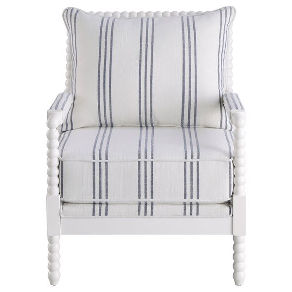 English Elm 1pc Coastal Spindle-Back Accent Chair with Padded Armrests, Linen-Look Upholstery & Welt Trim Navy Blue,White 40 L x 32 W x 15.75 H B011P308549