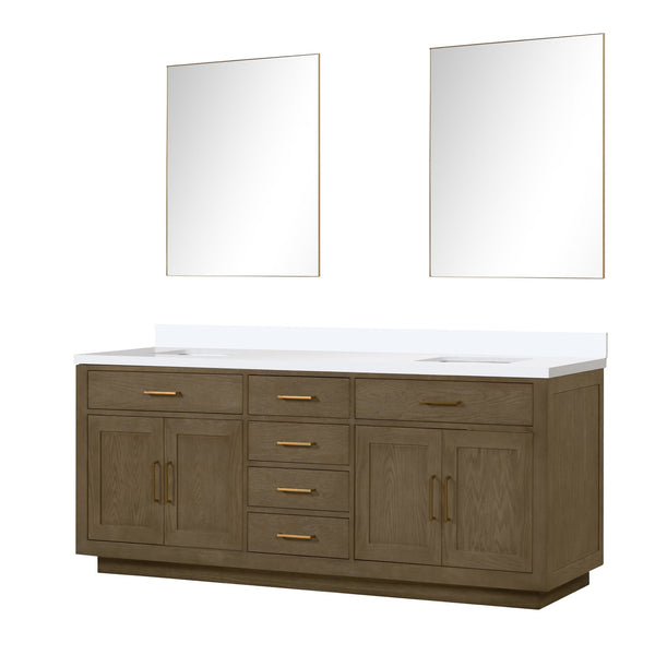 English Elm Grey Oak Double Bath Vanity Set With White Quartz Top & 36" Frameless Mirrors For Modern Elegance B2731S01559