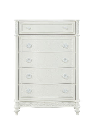 English Elm Dorothy Ivory Finish Chest with 5 Drawers, Turned Legs, Felt-Lined Top Drawer & 70lb Top Capacity B2726P294823