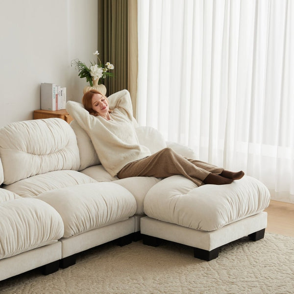 English Elm Pleated Chenille Three Seater Modular Sofa with Ergonomic Foam and Curved Armrests Beige W5656S00040