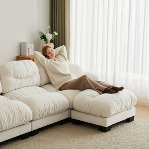 English Elm Pleated Chenille Sectional Sofa with Ergonomic Foam Sculptural Curved Armrests Living Room Beige W5656S00041