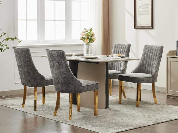 English Elm Rayon High Back Dining Chair Set with Plush Flocking Upholstery, Golden Stainless Legs, Comfort-Focused Design W1143P293314 W1143P293314