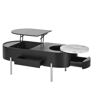 English Elm VIBE 47.2" Oval Lift-Top Coffee Table with Hydraulic Lift, Hidden Storage, Rotating Tray, Modern Design Black N724P228920B