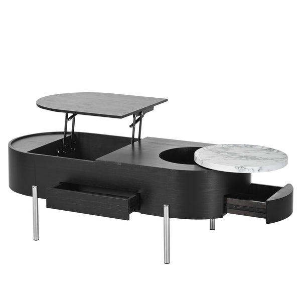 English Elm VIBE 47.2" Oval Lift-Top Coffee Table with Hydraulic Lift, Hidden Storage, Rotating Tray, Modern Design Black N724P228920B
