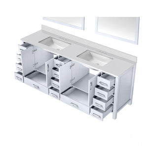 English Elm White Double Bath Vanity 84-inch W x 22-inch D with White Quartz Top, Soft-Close Drawers & Mirrors B2731S00847