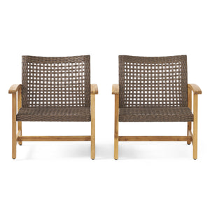English Elm Christopher Knight Home® - HAMPTON Wood & Wicker Club Chair Set of 2 — Natural Acacia Frame, Mixed Mocha Poly Wicker, Handcrafted Elegance 60397.00WTCMCA