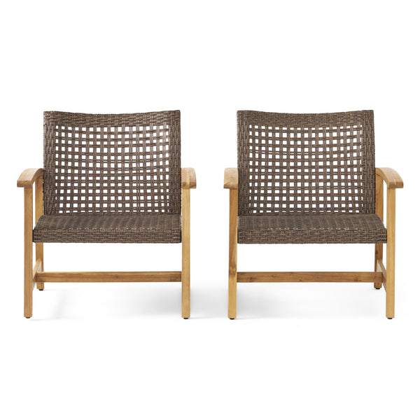 English Elm Christopher Knight Home® - HAMPTON Wood & Wicker Club Chair Set of 2 — Natural Acacia Frame, Mixed Mocha Poly Wicker, Handcrafted Elegance 60397.00WTCMCA