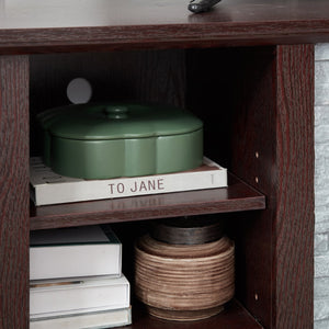 English Elm TV Media Stand Cherry with Faux Stacked Stone Surround, 65" TV Console, Open Storage, Cable Management, Adjustable Shelves W1758P187684