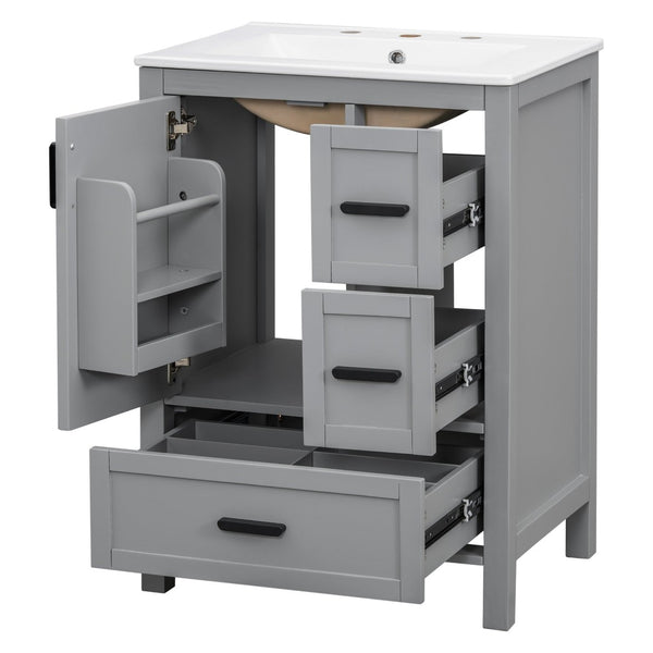 English Elm Modern 24 Inch Bathroom Vanity Solid Wood Cabinet with Ceramic Sink and Soft Close Storage Gray N729P292859E