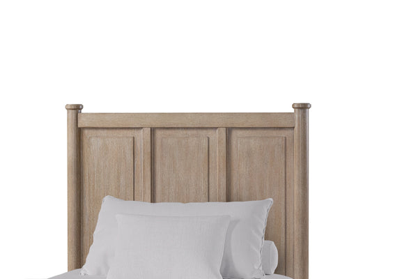 English Elm Mindi Twin Bed with Mindi Veneer Panel Headboard, Tapered Legs, Durable Solid Wood Frame, Calm Finish Sand 58 L x 47 W x 6 H B2699S00085
