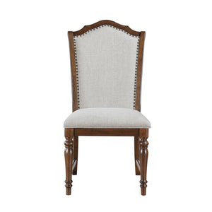 English Elm Formal Nine Piece Cherry Trestle Dining Set with Nailhead Upholstered Chairs Extendable B011S01374