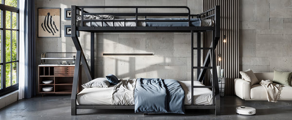 English Elm Twin Xl Over Queen Metal Bunk Bed Low Profile Steel Frame for Guest Rooms W5305S00034