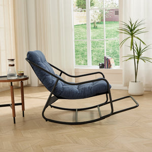 English Elm Outdoor Steel Frame Rocking Chair with Corduroy Cushion for Patio or Reading Nook W640P443544