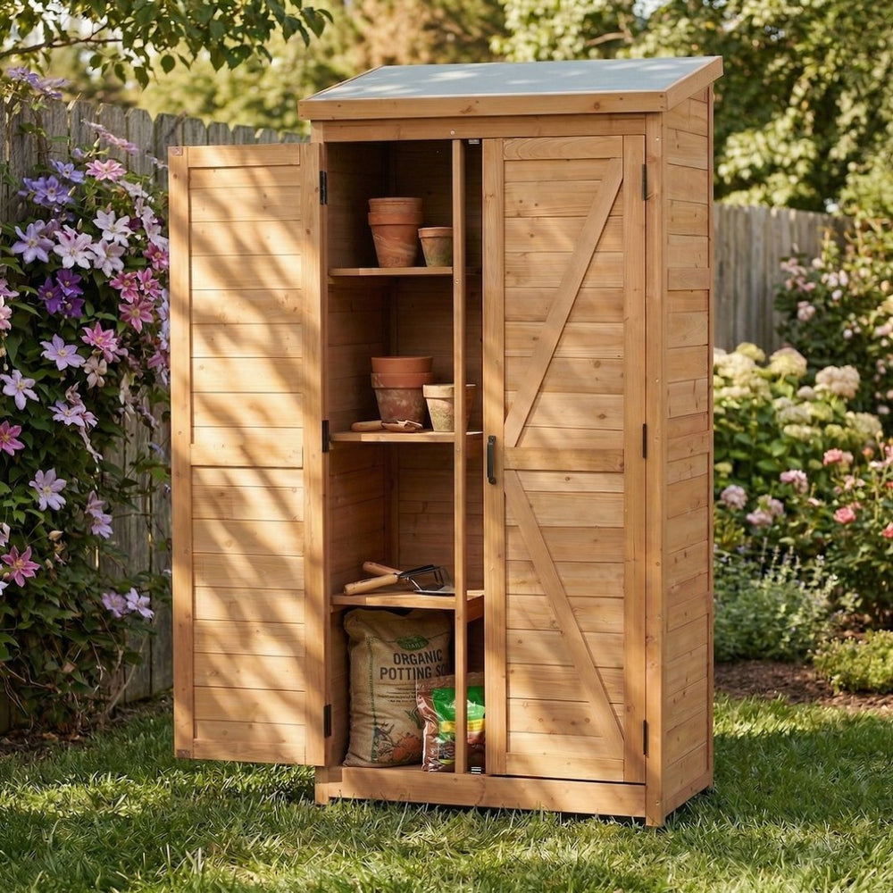 English Elm Outdoor Cedar Storage Cabinet Farmhouse Vertical Shed for Backyard Patio Garden Tools W2640P291256