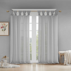 JLA Home Madison Park - Floral Semi-Sheer Tab Top Curtain Panel with Removable Rosette Pins, Airy Faux-Weave Texture Grey MP40-5650