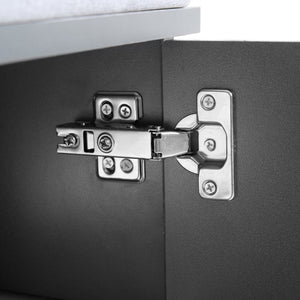 English Elm ON-TREND Modern Luxury Hall Tree with Cushioned Bench, Fluted Doors, 8 Gold Hooks & Adjustable Shelf Grey N721P192814E