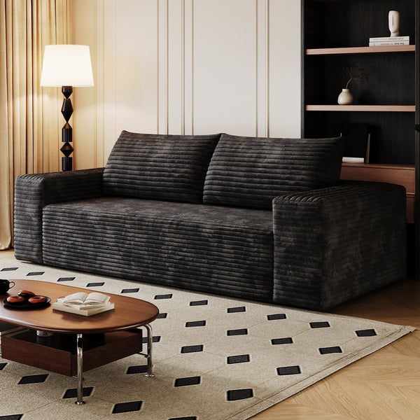 English Elm 63" Cloudlike Corduroy Sofa Loveseat with Ergonomic Back & High-Density Foam Support for Relaxation Black W2824P321227