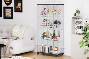 English Elm 4 Tier Glass Display Cabinet - Secure Double Door Showcase With 6 Acrylic Shelves For Modern Spaces W1668P241906